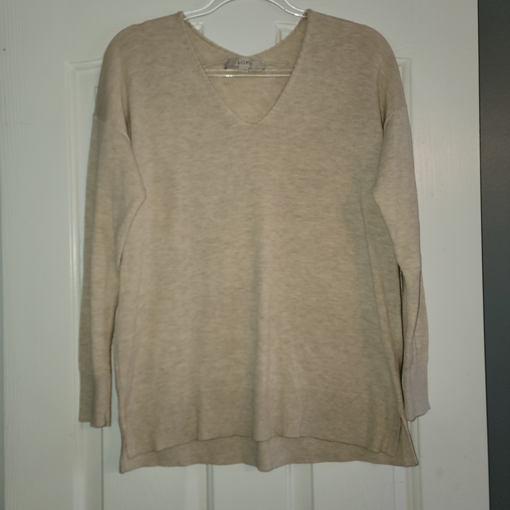 Loft Oatmeal V-Neck Sweater
